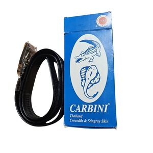 River Genuine Stingray Skin Exotic Leather Belt Black Mens 42 Sliver Buckle NIB